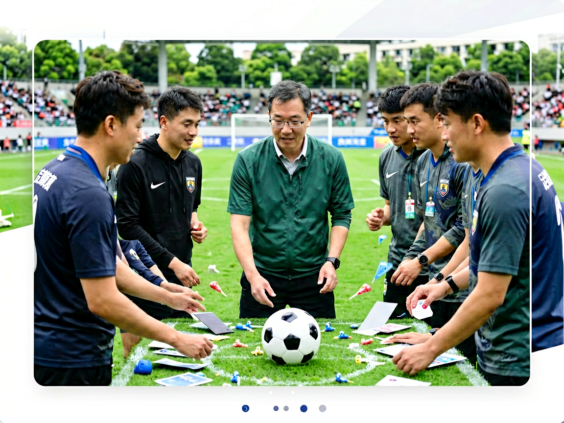 足球战术分析场景，教练团队研究比赛战术布置
